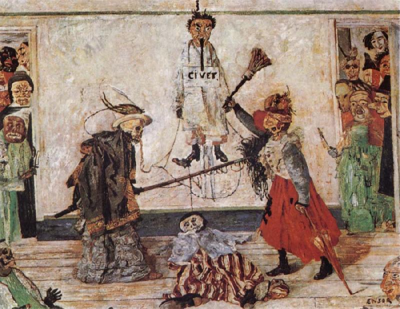 James Ensor Skeletons Flighting for the Body of a Hanged Man